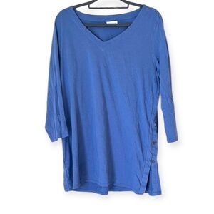 J. Jill Women's Pima Cotton Button Side V-Neck Tunic A-Line Top Size Large